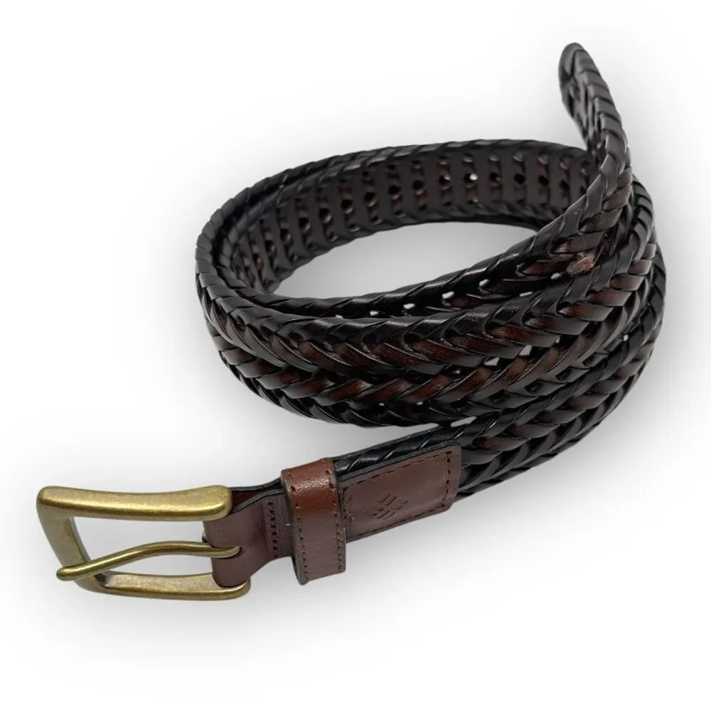 Columbia Belt Brown Leather Woven Braided Classic Preppy Sleek Men’s Size 38